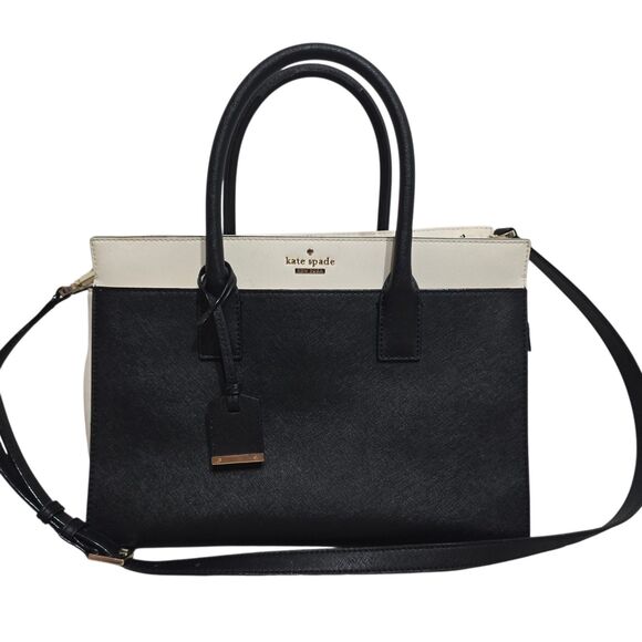 Kate Spade NY Cameron street color block Candace leather black white satchel - Picture 1 of 12